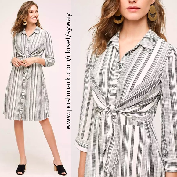 Anthropologie Dresses & Skirts - HD in Paris ANTHROPOLOGIE Tie-Waist Striped Shirt Dress